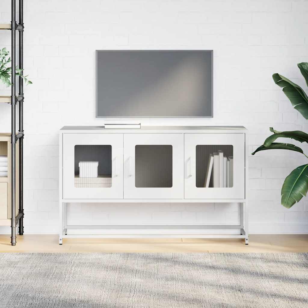 Mobile TV Bianco 100,5x39x60,5 cm in Acciaio Laminato a Freddo