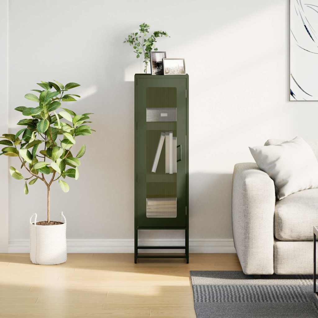 Credenza Verde Oliva 36x39x123 cm Acciaio Laminato a Freddo