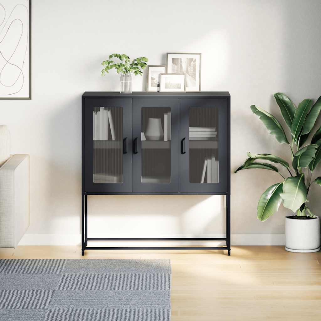 Credenza Nera 100,5x39x107 cm in Acciaio Laminato a Freddo