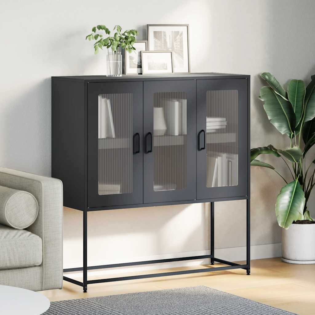 Credenza Nera 100,5x39x107 cm in Acciaio Laminato a Freddo