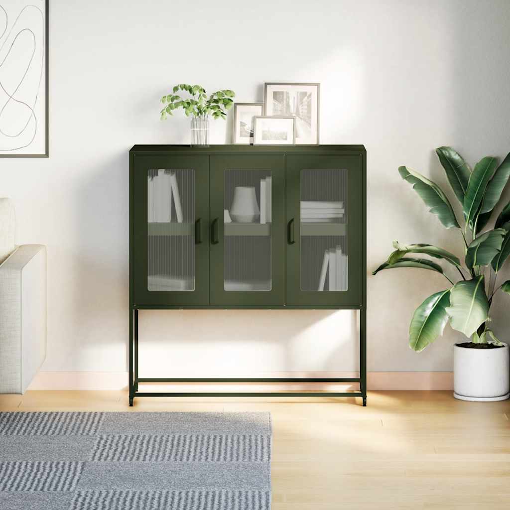Credenza Verde Oliva 100,5x39x107 cm Acciaio Laminato a Freddo