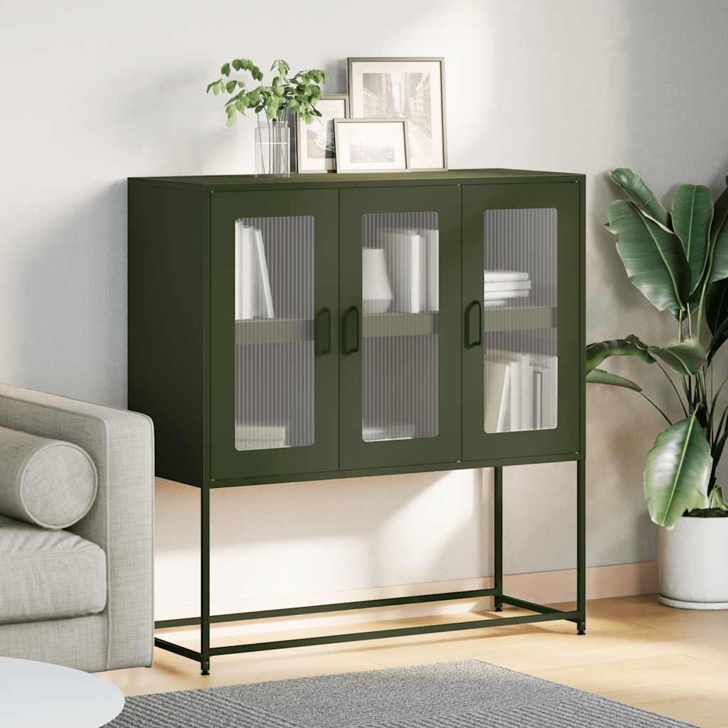 Credenza Verde Oliva 100,5x39x107 cm Acciaio Laminato a Freddo