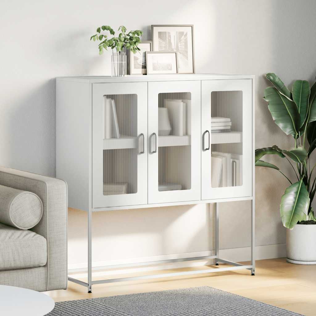 Credenza Bianca 100,5x39x107 cm in Acciaio Laminato a Freddo