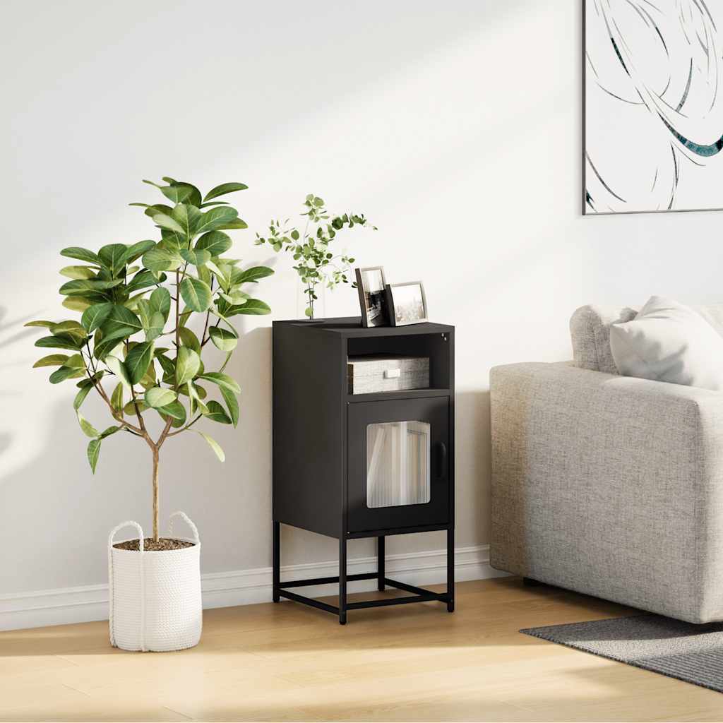 Comodino Nero 36x39x78 cm in Acciaio Laminato a Freddo