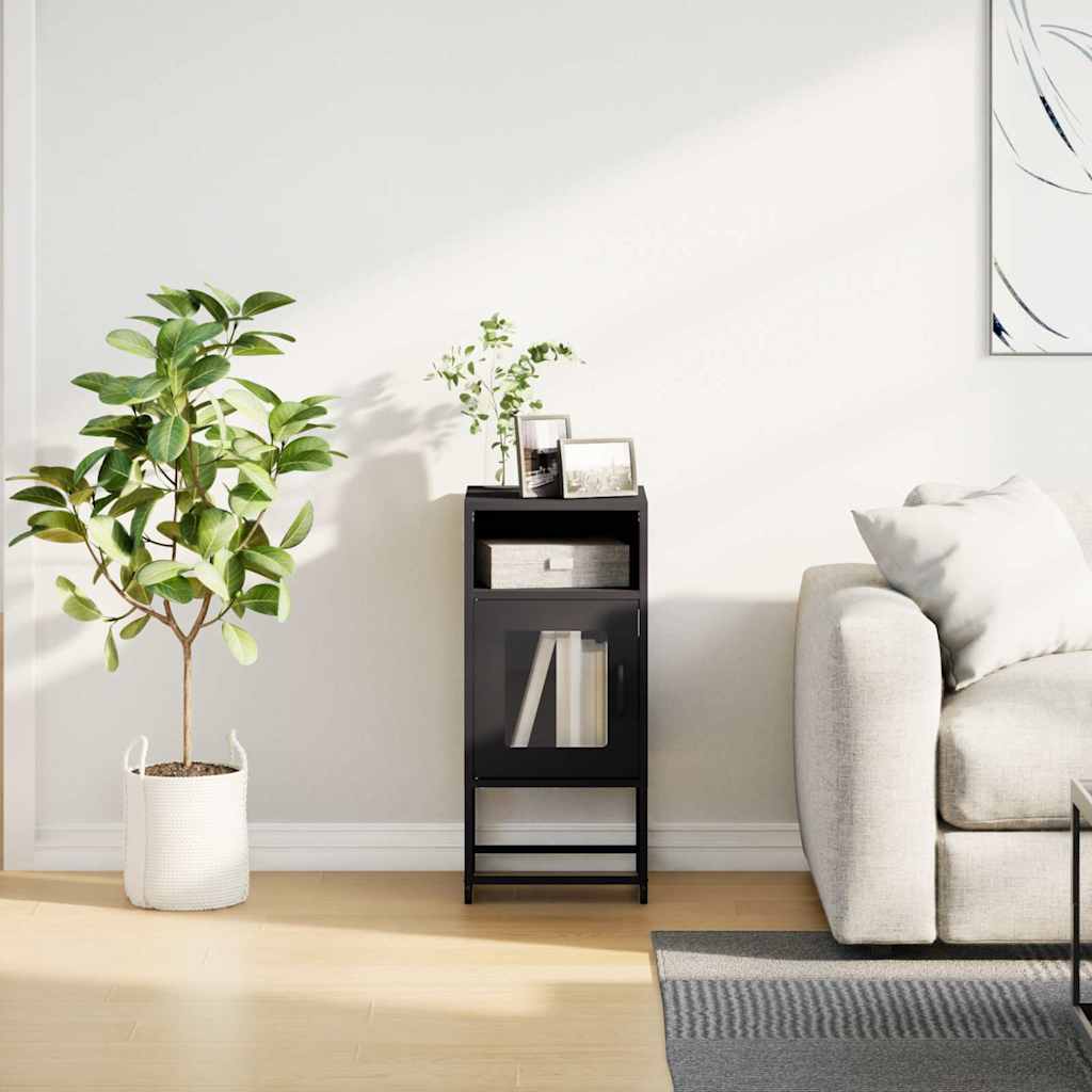 Comodino Nero 36x39x78 cm in Acciaio Laminato a Freddo