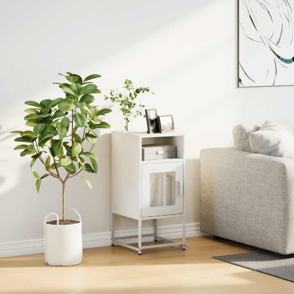 Comodino Bianco 36x39x78 cm in Acciaio Laminato a Freddo