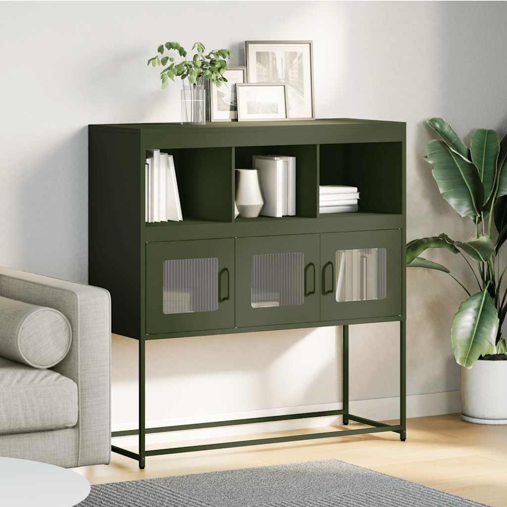 Credenza Verde Oliva 100,5x39x107 cm Acciaio Laminato a Freddo