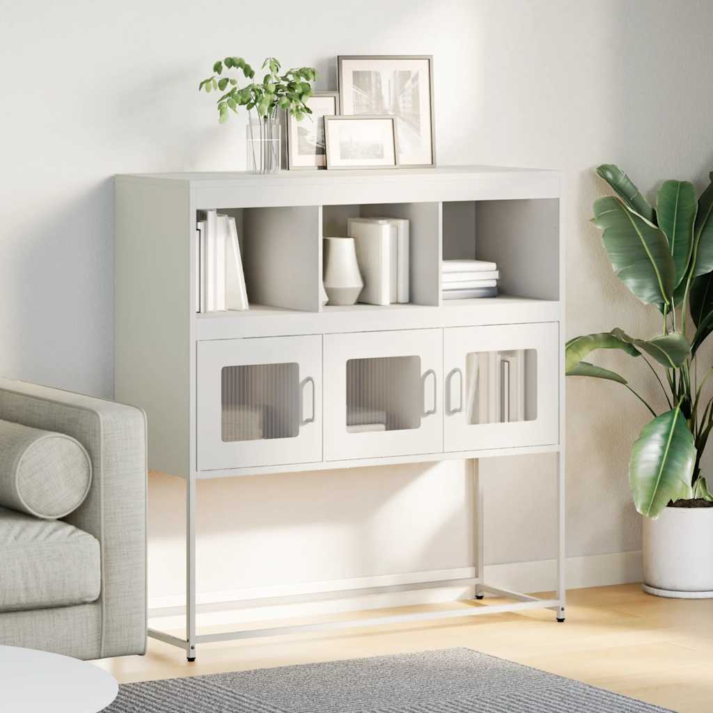 Credenza Bianca 100,5x39x107 cm in Acciaio Laminato a Freddo
