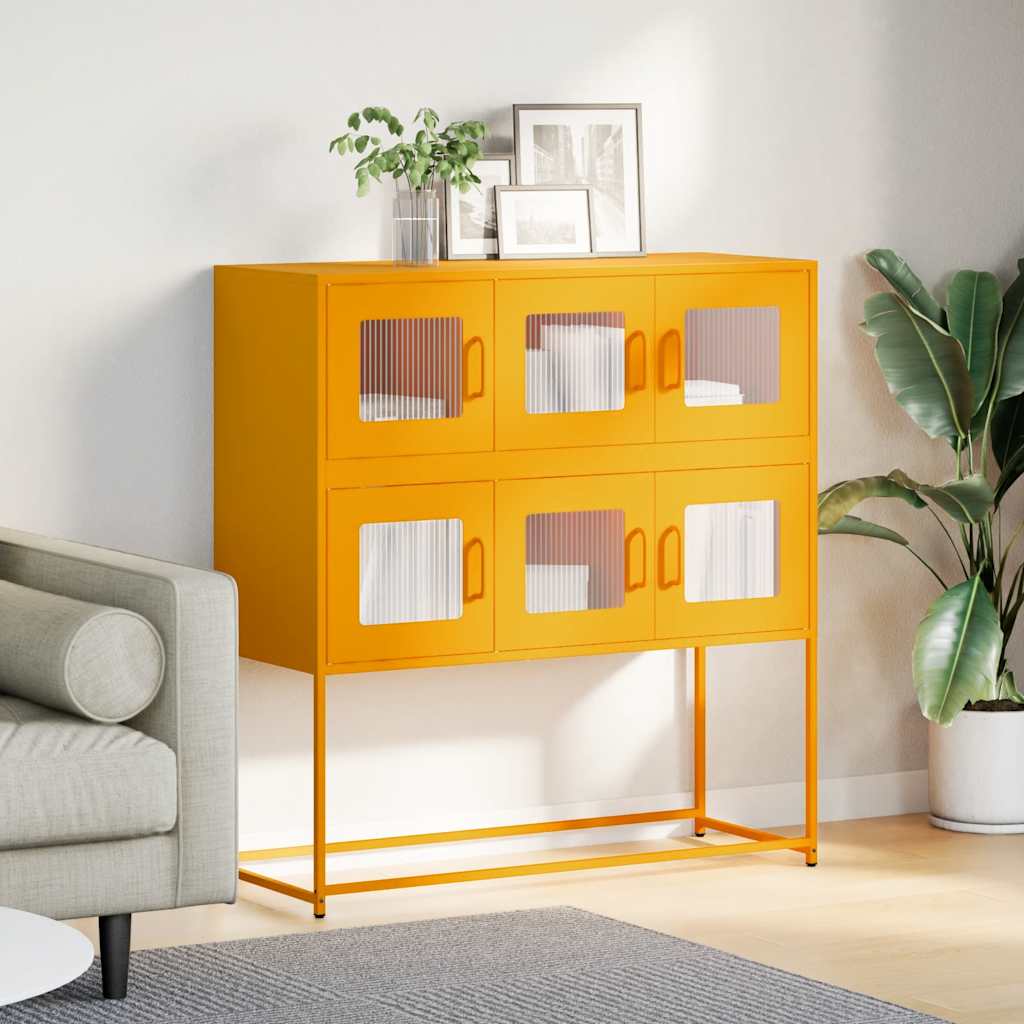 Credenza Giallo Senape 100,5x39x107cm Acciaio Laminato Freddo