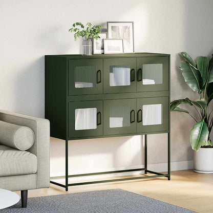 Credenza Verde Oliva 100,5x39x107 cm Acciaio Laminato a Freddo