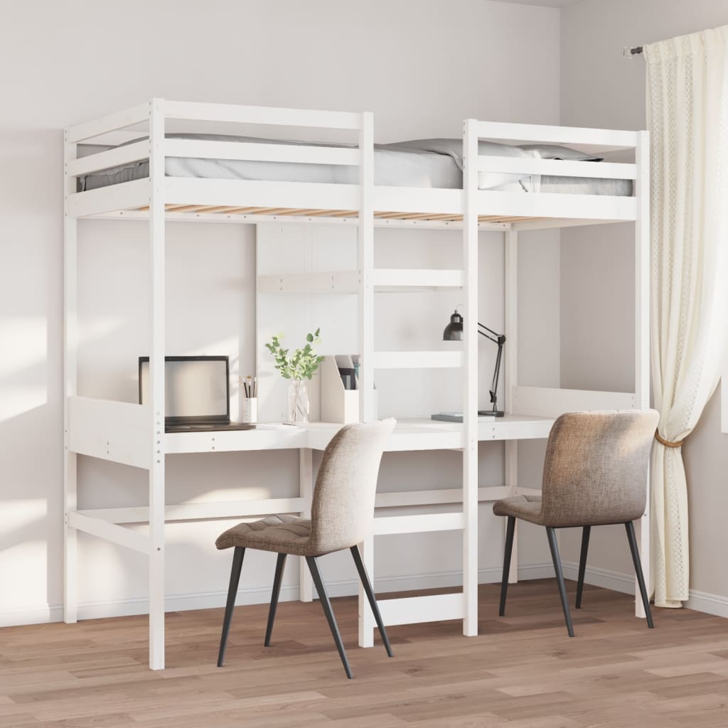Giroletto Soppalco con Scrivanie e Ripiani Bianco 90x200cm Pino