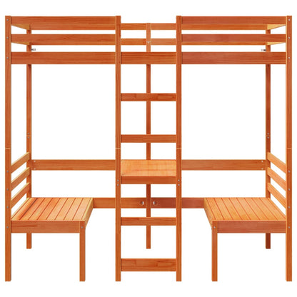 Giroletto Soppalco Scrivania e Sedie Marrone Cera 90x200cm Pino
