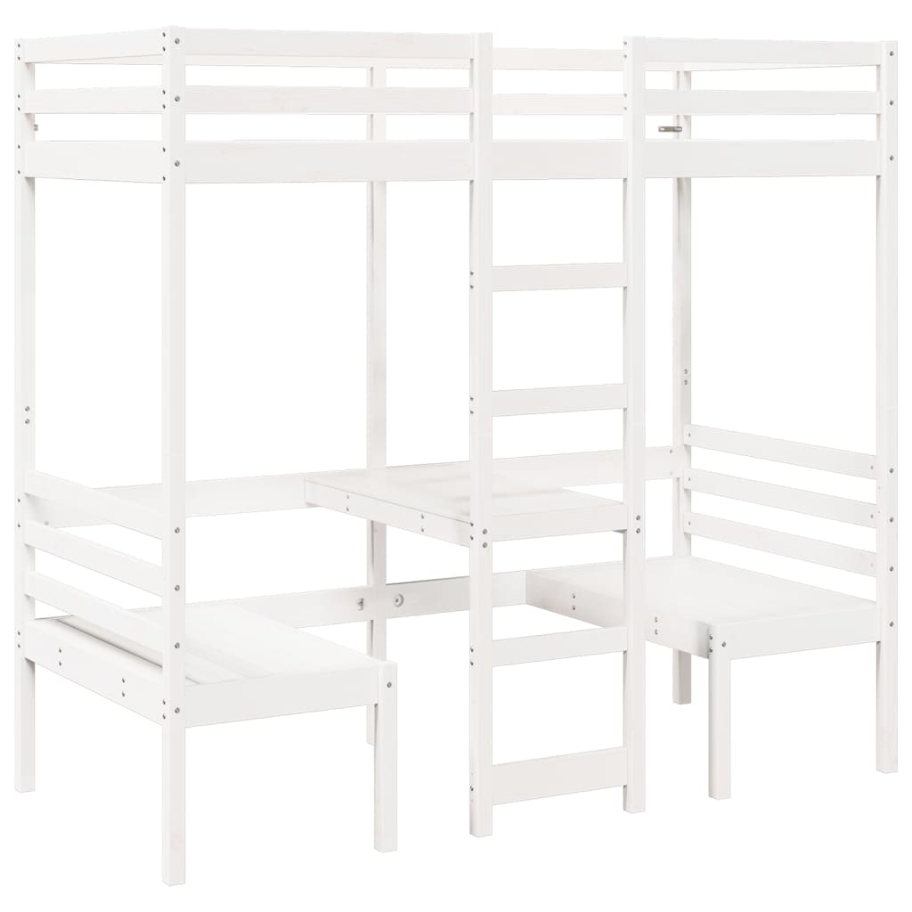 Giroletto Soppalco con Scrivania e Sedie Bianco 80x200cm Pino