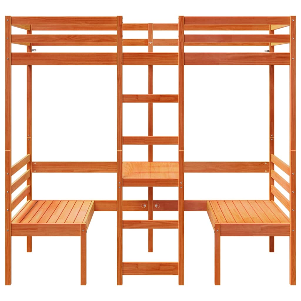 Giroletto Soppalco Scrivania e Sedie Marrone Cera 80x200cm Pino