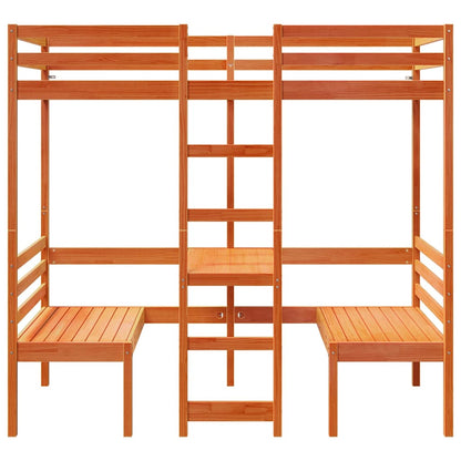 Giroletto Soppalco Scrivania e Sedie Marrone Cera 80x200cm Pino