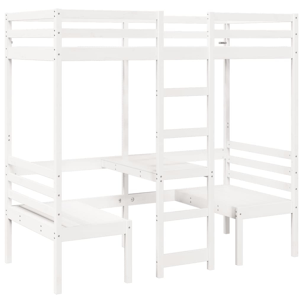 Giroletto Soppalco con Scrivania e Sedie Bianco 90x190cm Pino