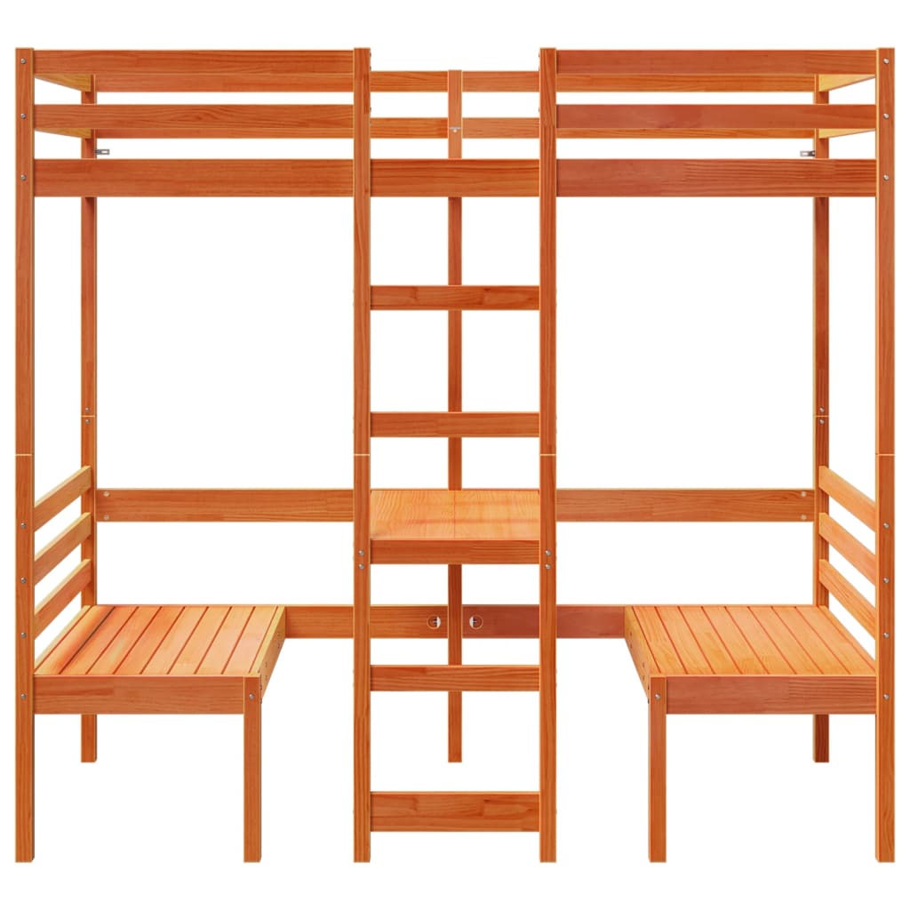 Giroletto Soppalco Scrivania e Sedie Marrone Cera 90x190cm Pino