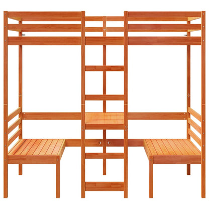 Giroletto Soppalco Scrivania e Sedie Marrone Cera 90x190cm Pino