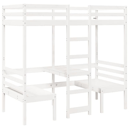 Giroletto Soppalco con Scrivania e Sedie Bianco 75x190cm Pino