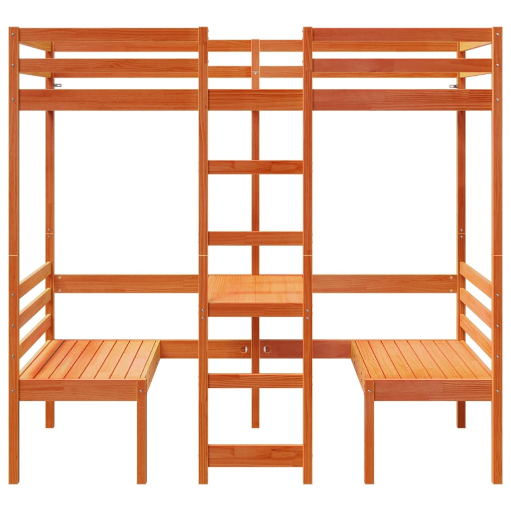 Giroletto Soppalco Scrivania e Sedie Marrone Cera 75x190cm Pino