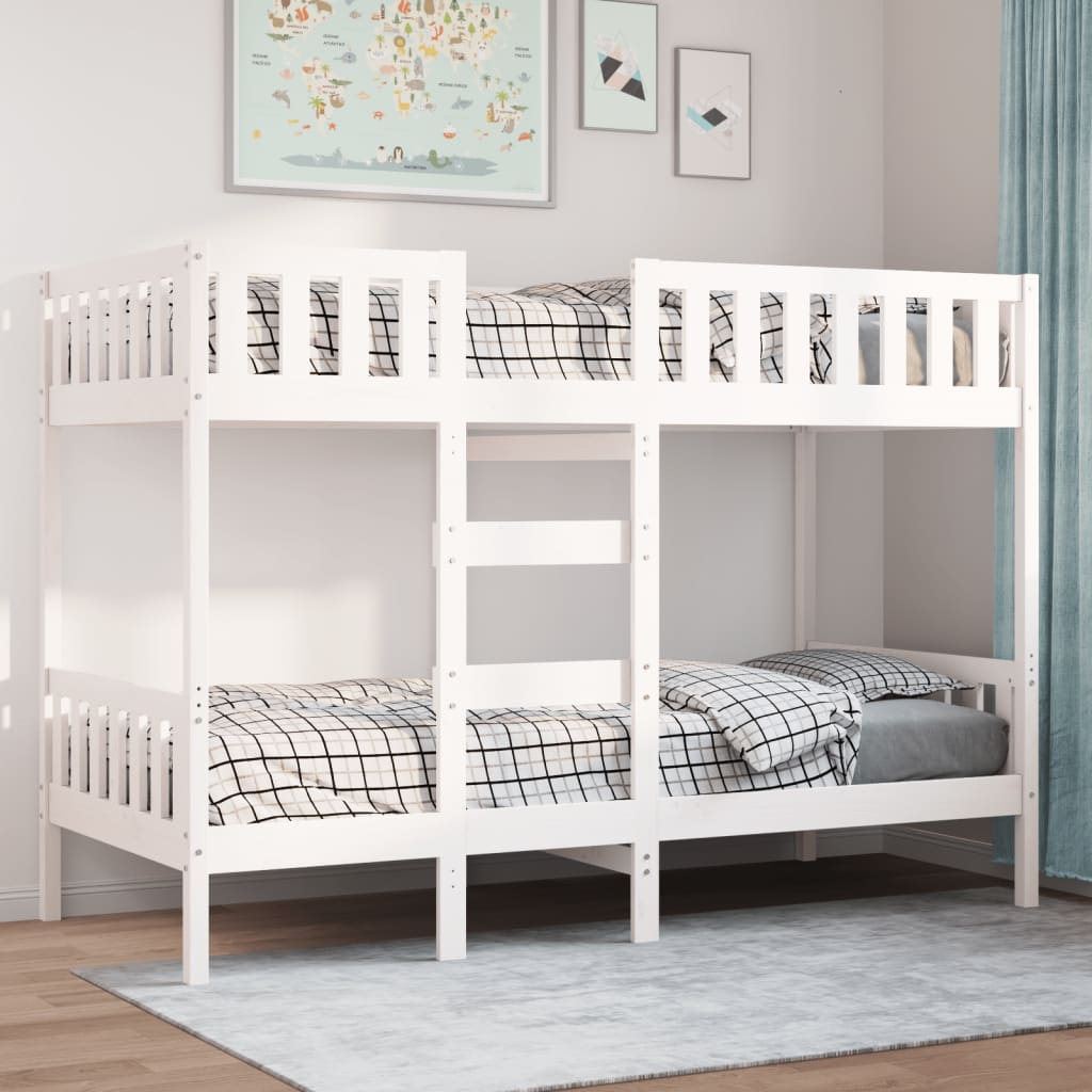 Letto a Castello Bianco 90x190 cm in Legno Massello di Pino
