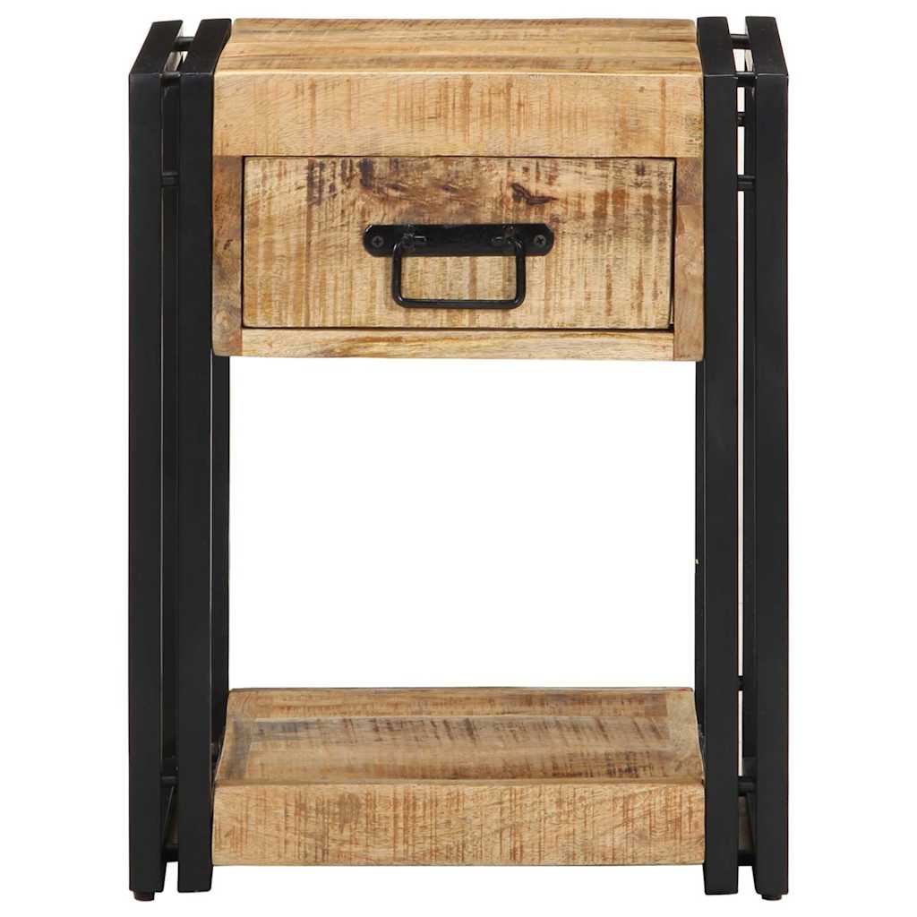 Comodino 40x35x50 cm in Legno Grezzo Massello di Mango