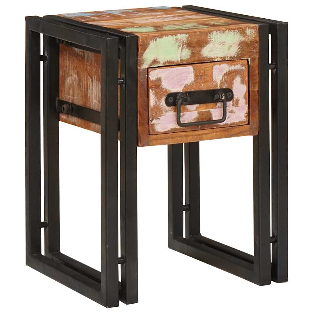 Tavolino con cassetto 30 x 30 x 40 cm Legno Recuperato Massello