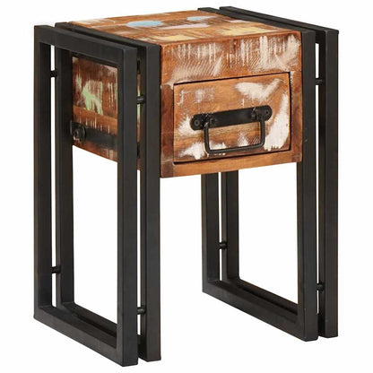 Tavolino con cassetto 30 x 30 x 40 cm Legno Recuperato Massello
