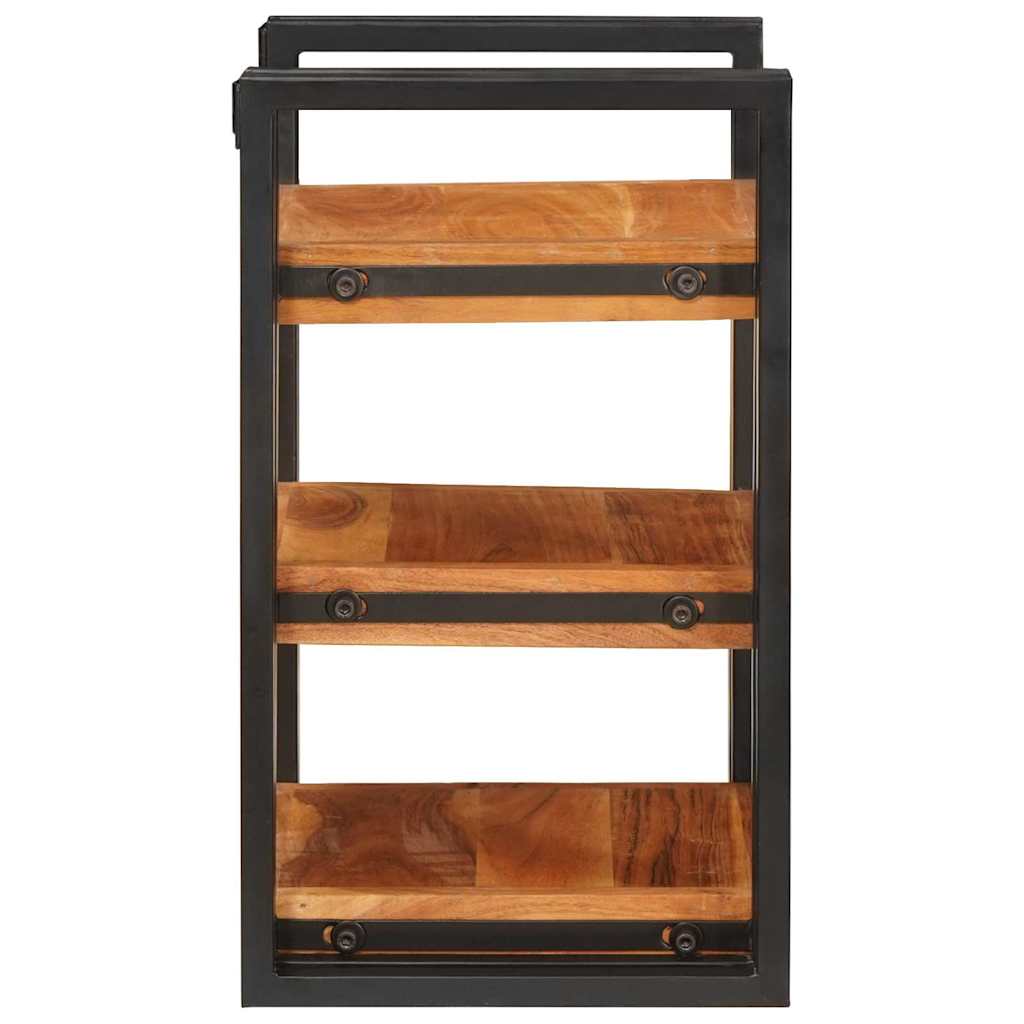 Comodino Marrone e Nero Legno Massello di Acacia