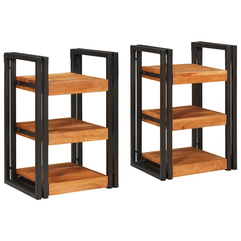 Comodino 2 pcs Marrone e Nero Legno Massello di Acacia