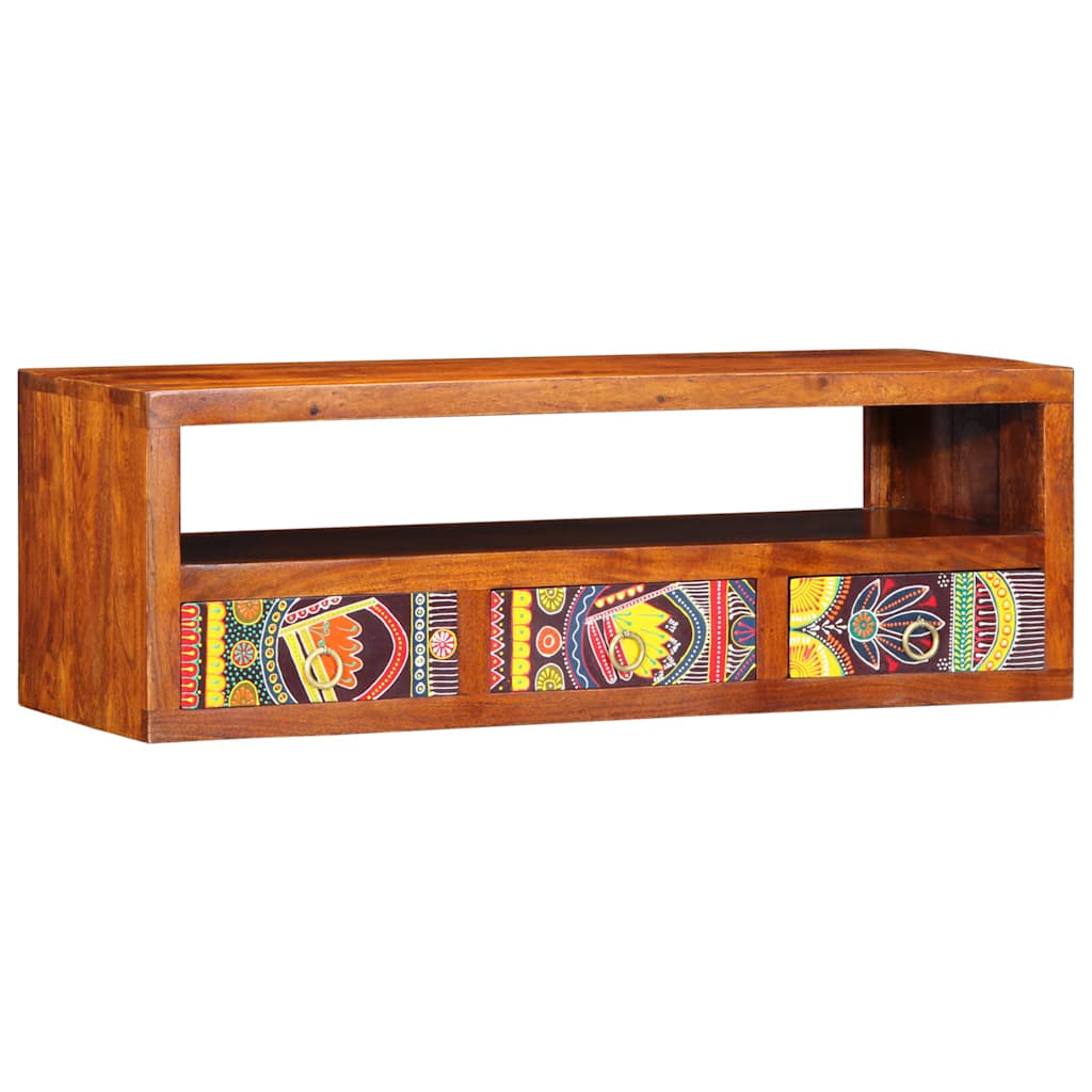 Mobile TV a Parete Multicolore 90x30x30 Legno Massello Acacia