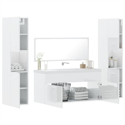 Set Mobili da Bagno 4 pz Bianco Lucido in Legno Multistrato