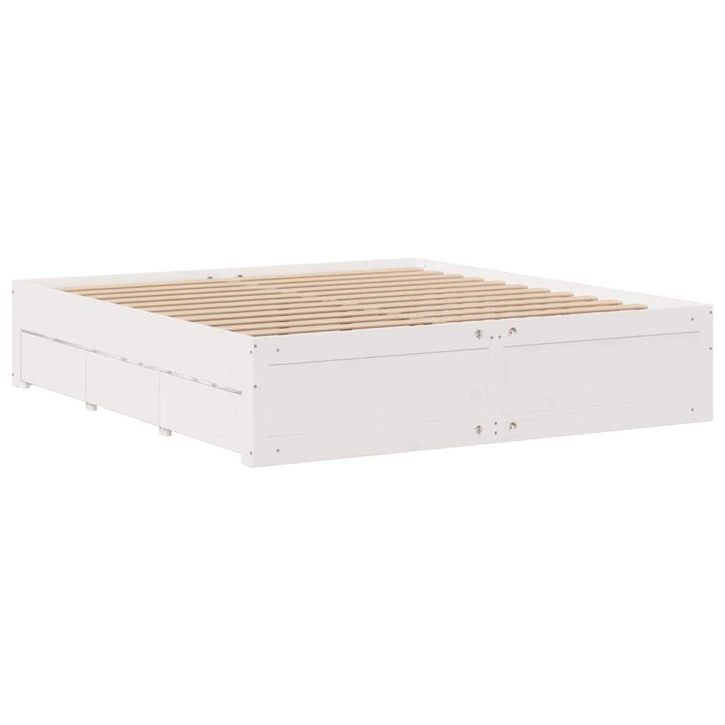 Giroletto senza Materasso con Cassetti Bianco 200x200 cm Pino