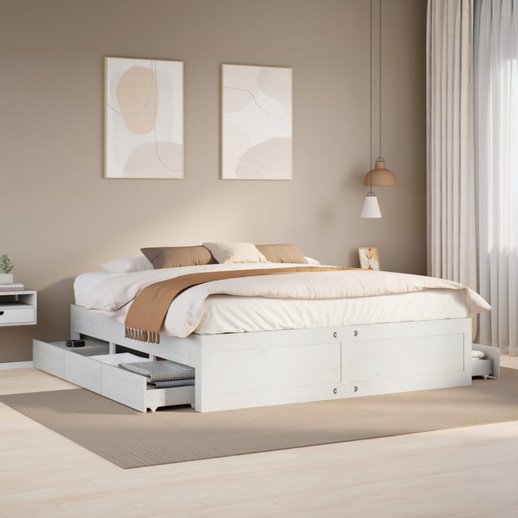 Giroletto senza Materasso con Cassetti Bianco 200x200 cm Pino
