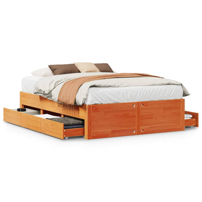 Letto senza Materasso con Cassetti Marrone Cera 160x200 cm Pino