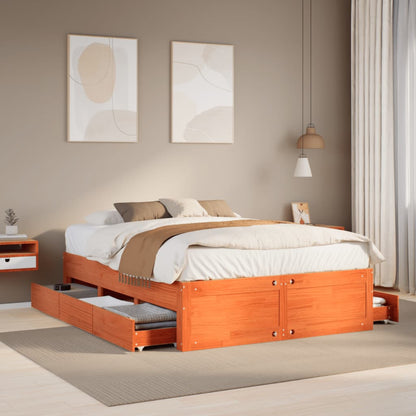 Letto senza Materasso con Cassetti Marrone Cera 160x200 cm Pino