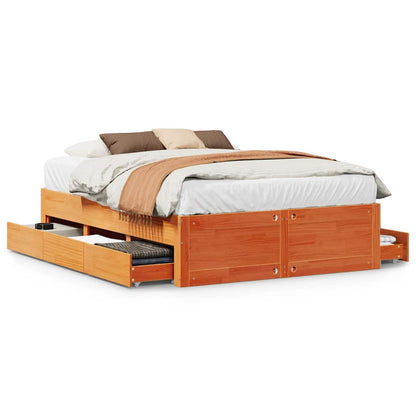 Letto senza Materasso con Cassetti Marrone Cera 150x200 cm Pino