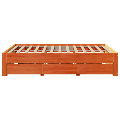 Letto senza Materasso con Cassetti Marrone Cera 150x200 cm Pino