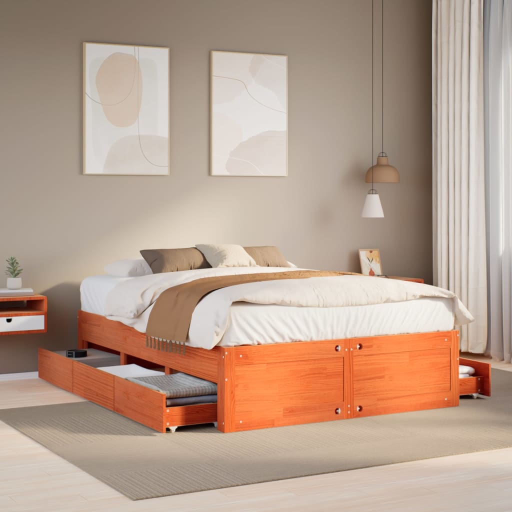 Giroletto senza Materasso con Cassetti Marrone Cera 140x200Pino