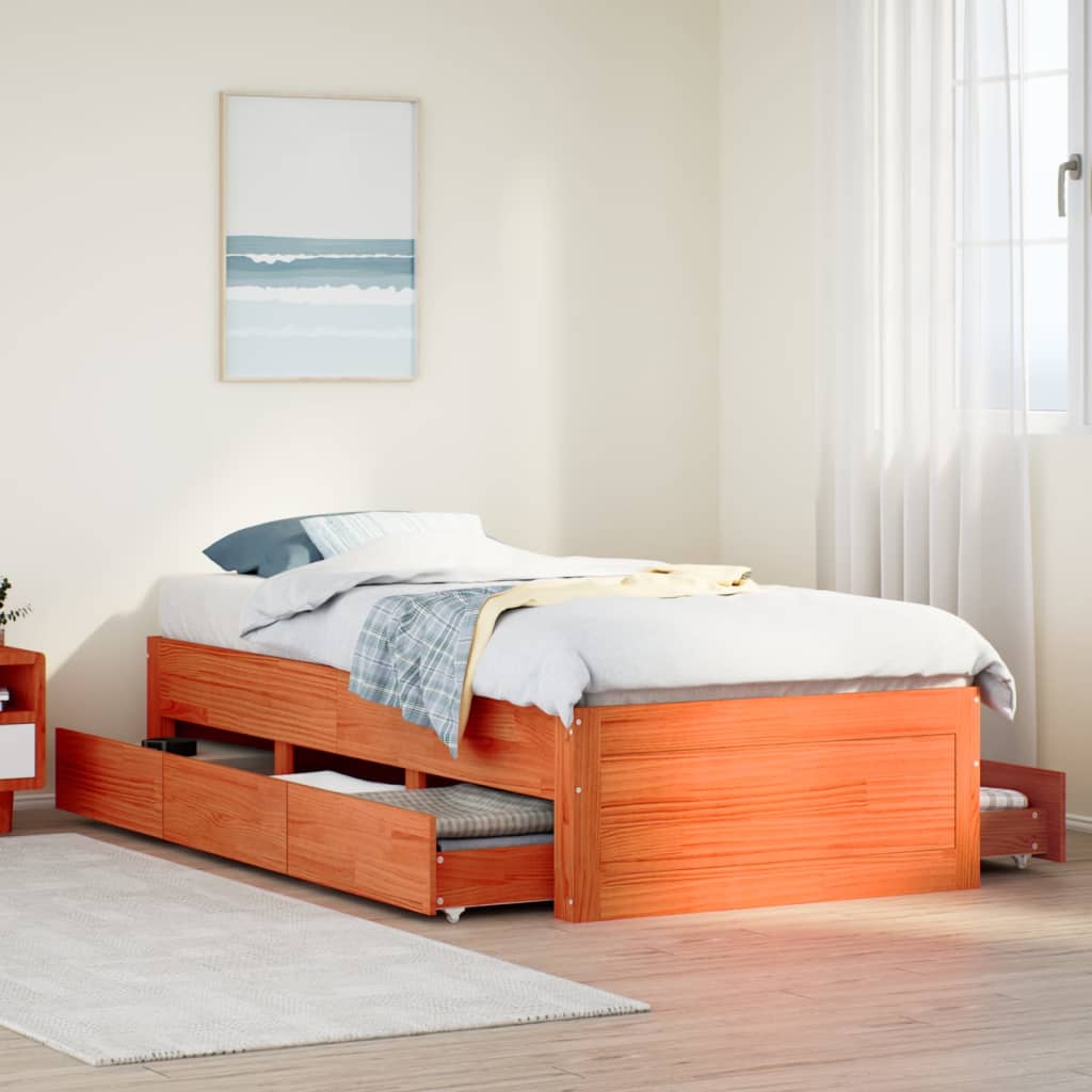 Giroletto senza Materasso con Cassetti Marrone Cera 90x200 cm