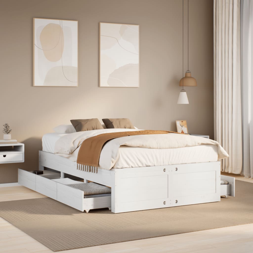 Giroletto senza Materasso con Cassetti Bianco 135x190 cm Pino