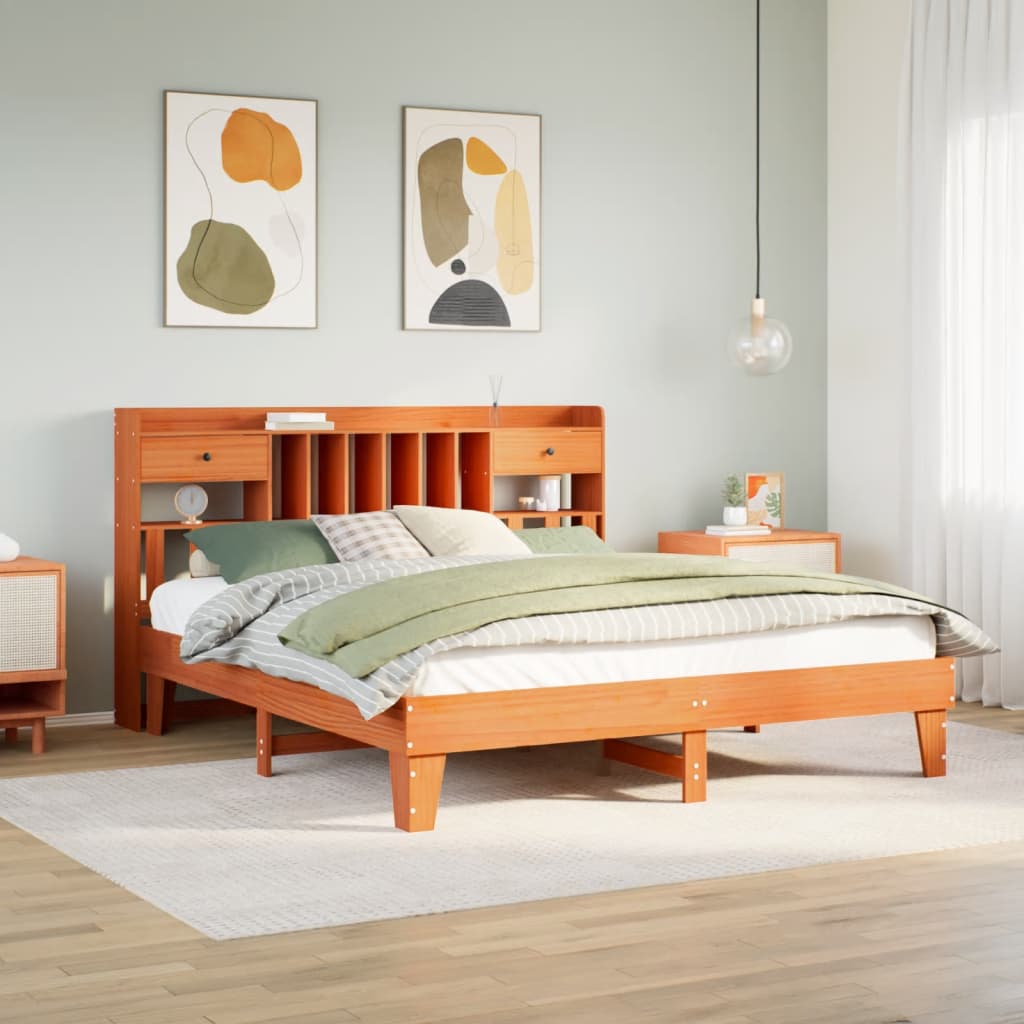 Letto senza Materasso Marrone Cera 200x200 cm in Legno di Pino