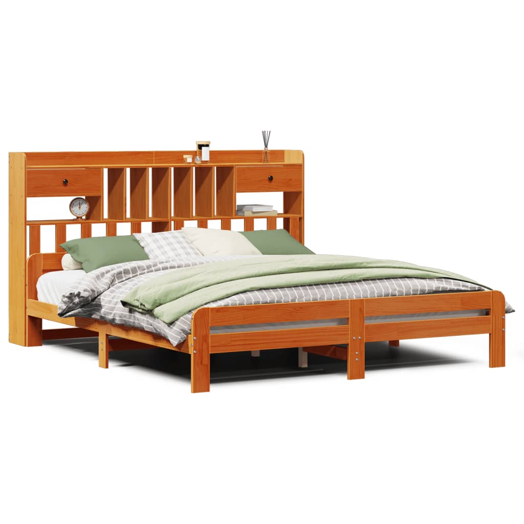 Letto Libreria senza Materasso Marrone Cera 200x200 cm in Pino