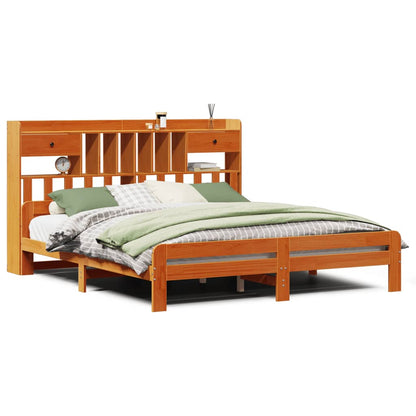 Letto Libreria senza Materasso Marrone Cera 200x200 cm in Pino