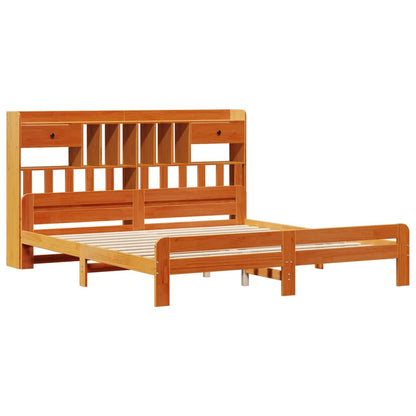 Letto Libreria senza Materasso Marrone Cera 200x200 cm in Pino
