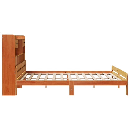 Letto Libreria senza Materasso Marrone Cera 200x200 cm in Pino