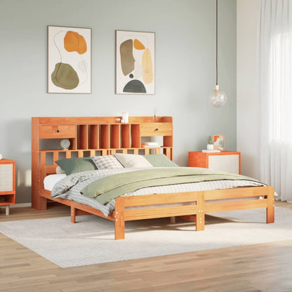 Letto Libreria senza Materasso Marrone Cera 200x200 cm in Pino