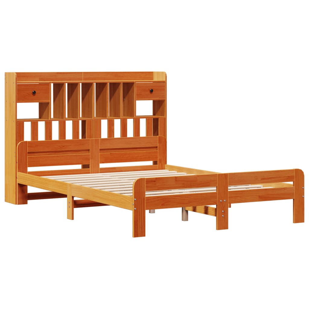 Letto Libreria senza Materasso Marrone Cera 150x200 cm in Pino
