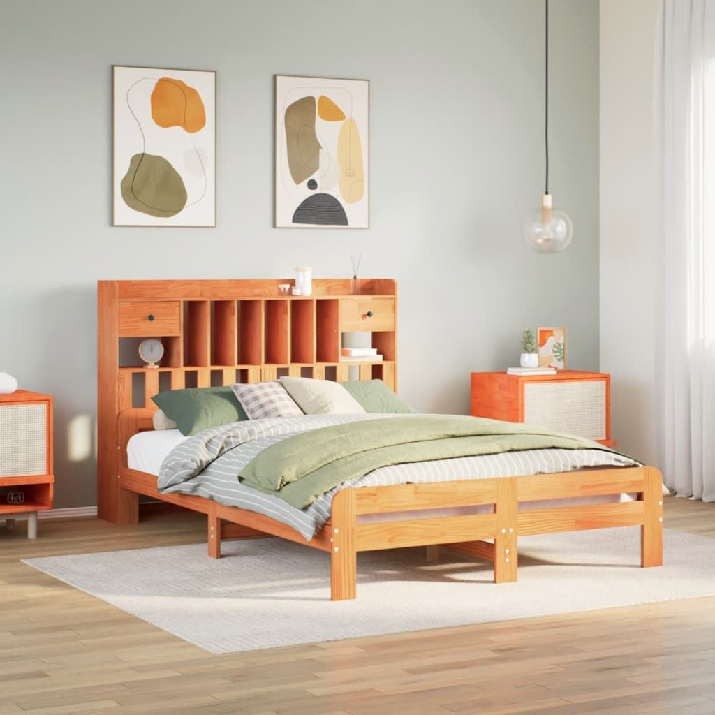 Letto Libreria senza Materasso Marrone Cera 150x200 cm in Pino