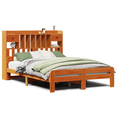 Letto Libreria senza Materasso Marrone Cera 140x190 cm in Pino